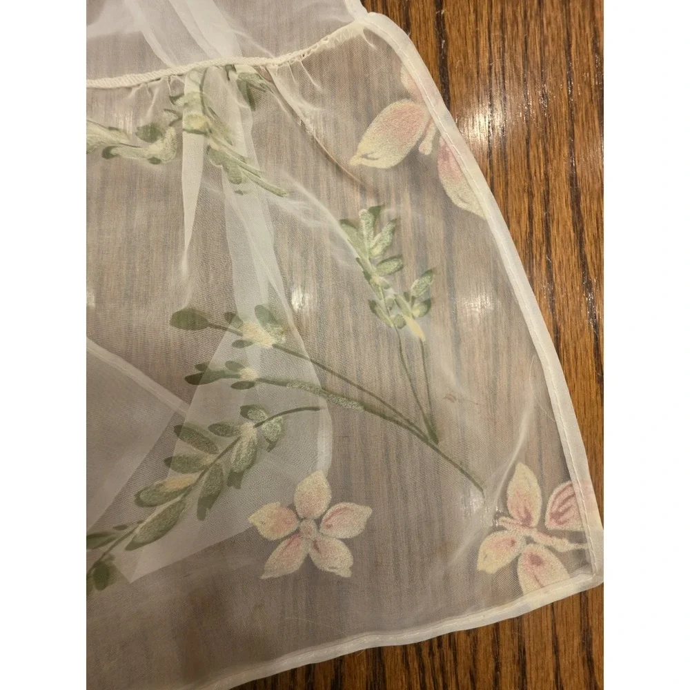 Set Of 2 Vintage Hostess Half Apron Floral Organza Sheer Tie Waist Cottagecore
